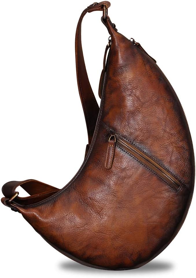 Genuine Leather Large Sling Bag for Men and Women Vintage Real Leather Sling Backpack Shoulder