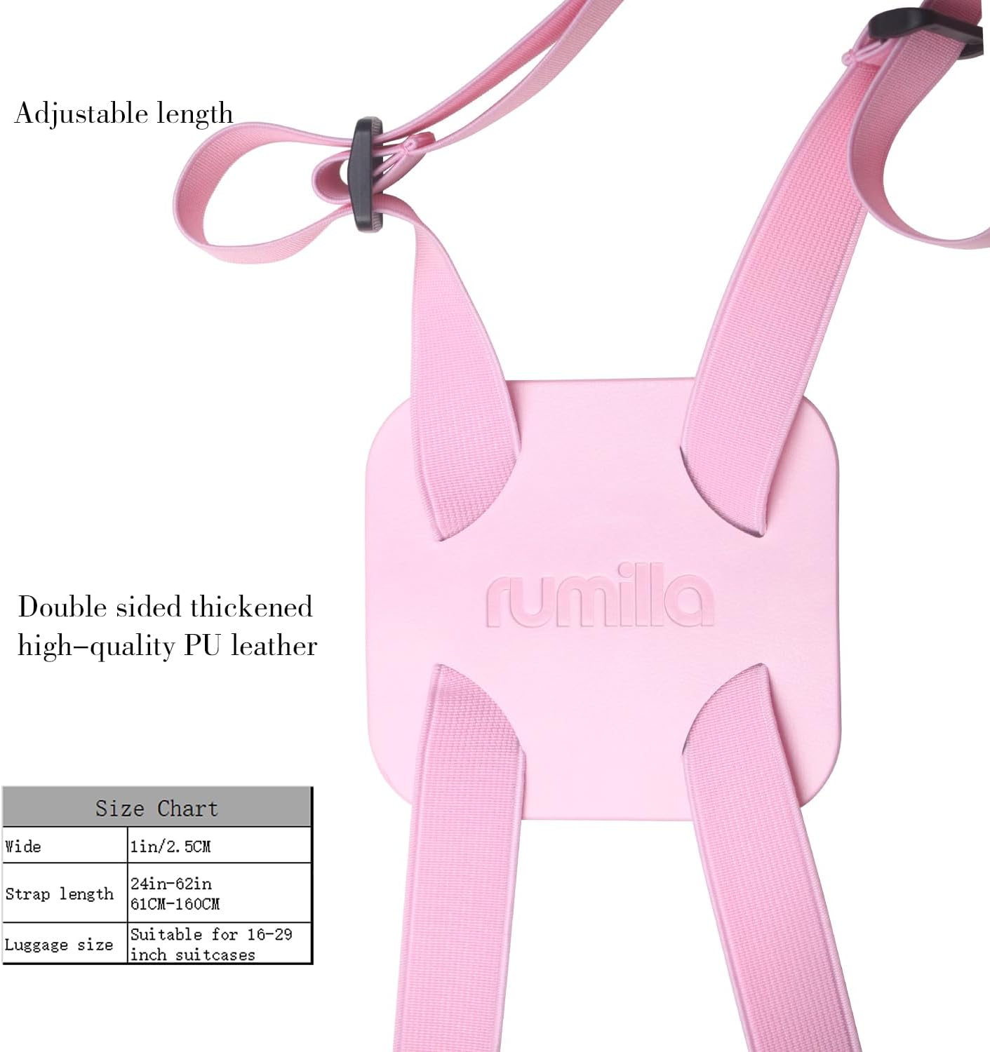 Luggage Bungee Strap for Suitcases - Add a Bag, Travel Bag Bungee Belt - Pink Luggage Strap (1PCS)