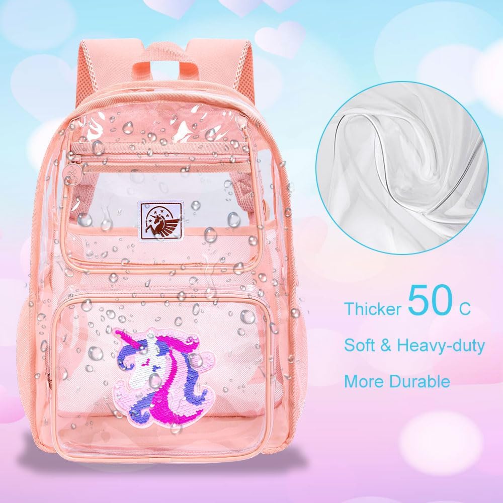 Clear Backpack for Girls and Boys, Kids Transparent Bookbag, 3PCS Cute See Through School Bag for Elementary Prechool