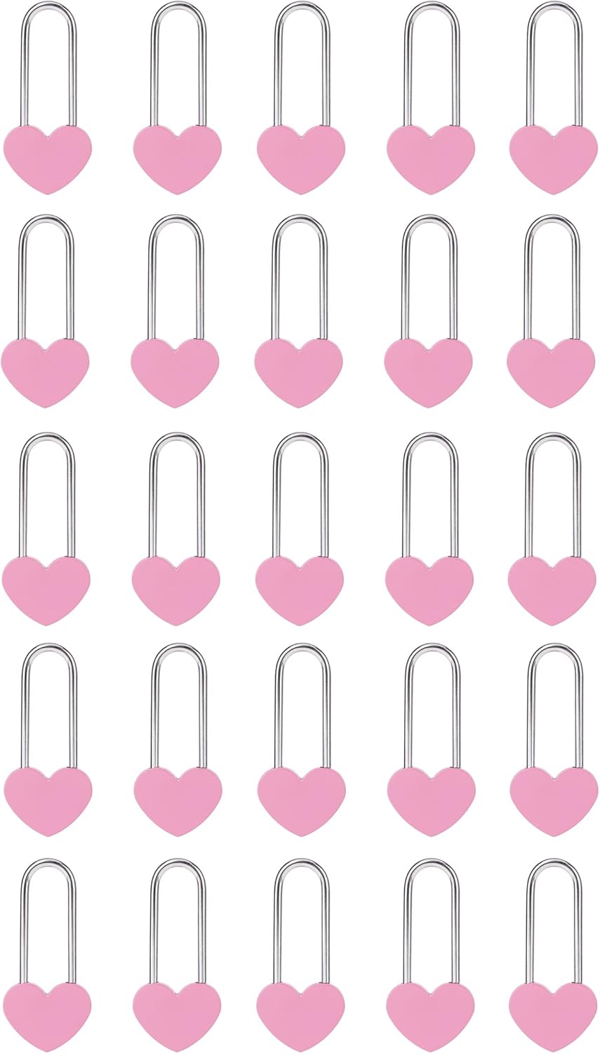 25PCS Love Lock Heart Padlock, Zinc Alloy Single Heart Lock for Lovers Couple Friends Valentine's, Anniversary,Travel, Gift (No Key) (Pink, Zinc Alloy)