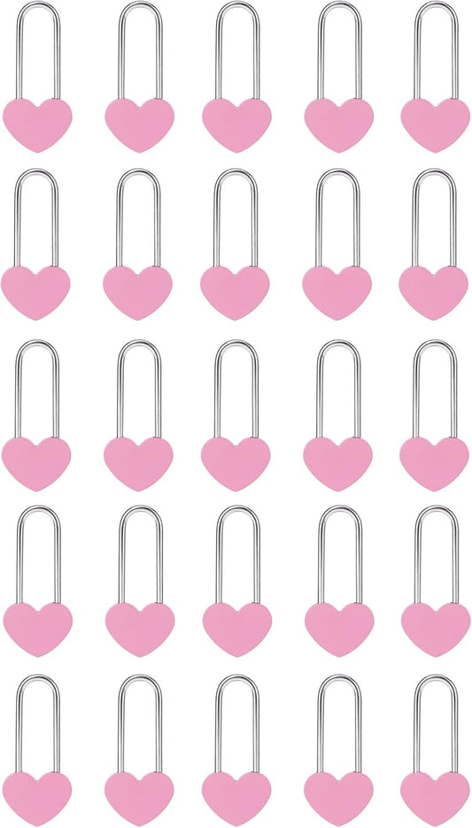 25PCS Love Lock Heart Padlock, Zinc Alloy Single Heart Lock for Lovers Couple Friends Valentine's, Anniversary,Travel, Gift (No Key) (Pink, Zinc Alloy)