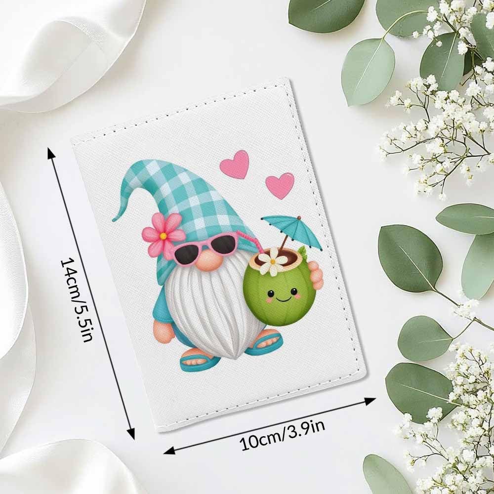 Watercolor Gnomes Passport Holder for Travel Beach Flower Garden PU Leather Passport Cover Wallet Cute Passport Card Holder for Women and Men
