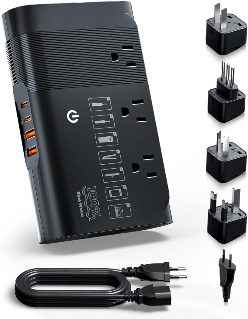 DOACE 500W Pure Sine Wave Voltage Converter, 220V to 110V European Travel Plug Adapter Converter