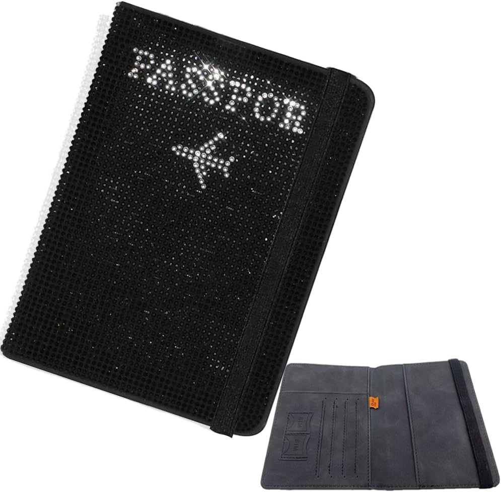 Genuine Leather Wallet Passport Holder for Men and Women Travel Organizer with Bling Rhinestone Design Elegant and Stylish (Black)