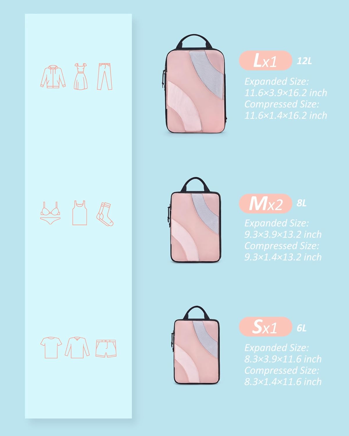 BAGSMART Compression Packing Cubes, 6 Set/4 Set/2 Set Travel Packing Cubes for Carry on Suitcases, Compression Suitcase Organizers Bag Set & Travel Cubes for Luggage, Lightweight Packing Organizers