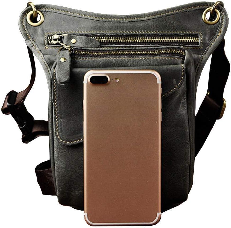 Leather Waist Pack Drop Leg Bag for Men Women Belt Bumbag Multi-Purpose Motorcycle Bike Outdoor Sports Tactical Cycling Riding Hiking Camping Pouch