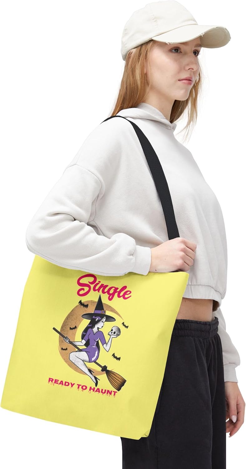 Single and Ready to Haunt Tote Bag, Halloween Tote for Singles, Witchy Accessories, Breakup Gift for Her, Fall Vibe Tote