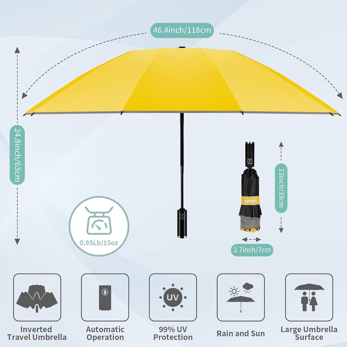 Yoobure Windproof Travel Umbrella - Automatic Umbrellas for Rain, Compact Folding Umbrella with UV Protection, Lightweight Portable Design for Backpack/Walking/Car, Sun & Storm Ready