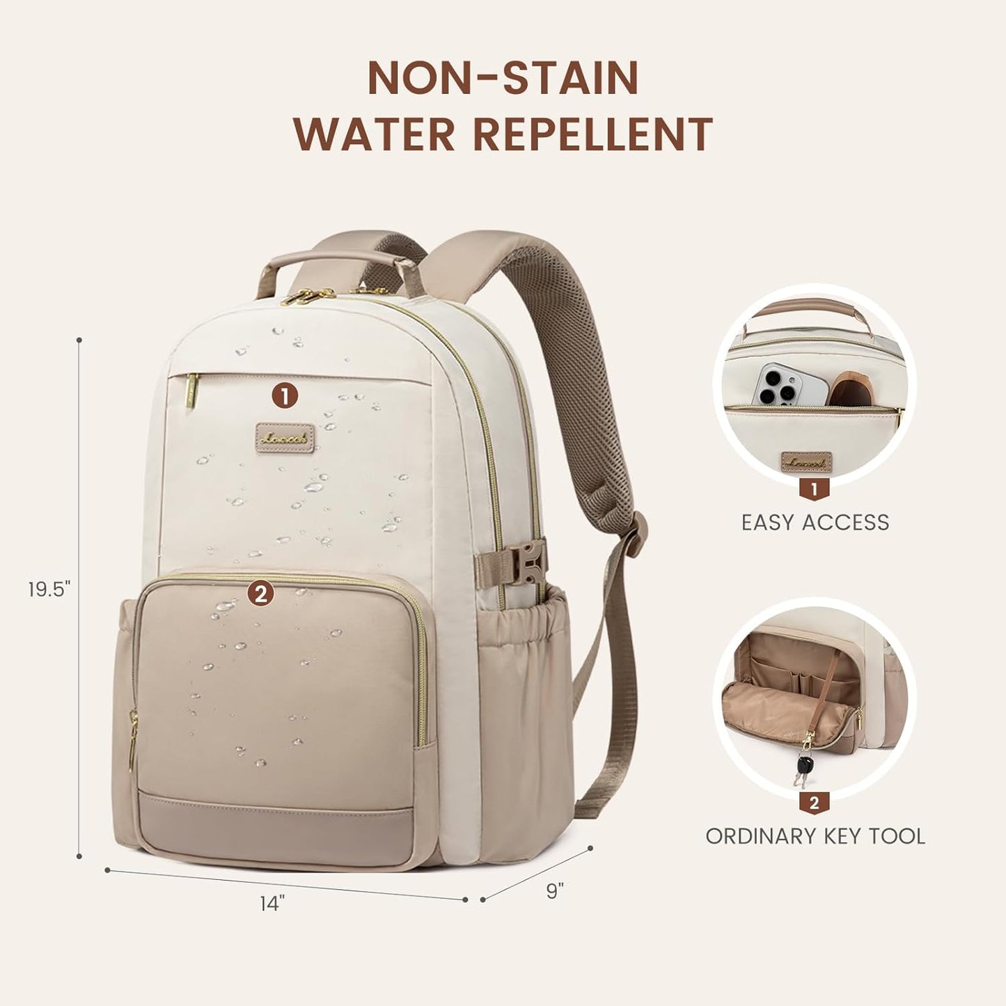 LOVEVOOK Laptop Backpack for Women with Pouch Pocket for Large Capacity Cup,18 Inch Laptop Computer Bag Travel Backpack Purse,Waterproof Work Business College Teacher Backpack,Beige-Nude-Logam Plum
