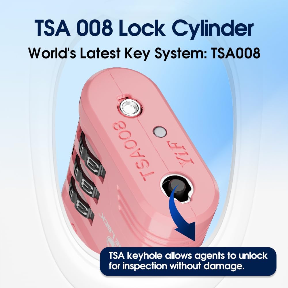 SURE LOCK TSA Locks for Luggage, TSA Approved Luggage Locks with Open Alert, 008 Key for High Security, Easy Read Dials, Zinc Alloy Body, Locker Lock for Suitcase, Gym, Travel.(Pink 2 pk)