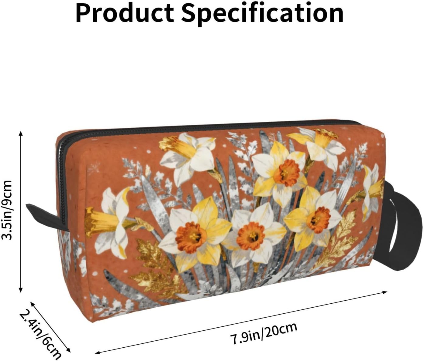 Watercolor Daffodil Bouquet Makeup Bag Organizer Compact & Durable Flower Travel Cosmetic Bag Oxford Fabric Impact-Resistant Multi-Purpose Storage Perfect for Travel, Gym, Daily Use