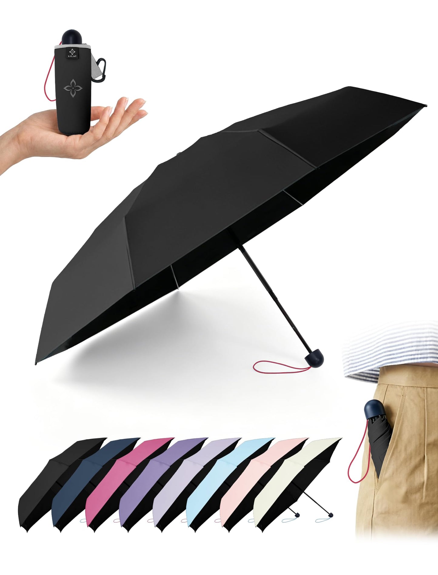 LILAC Mini Umbrella for Travel Compact - UPF 100+ UV Sun Umbrella for Purse Backpack,Super mini