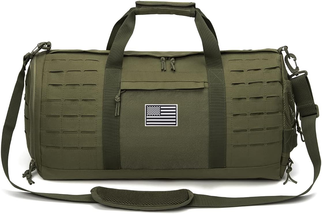 QT&QY 40L Military Tactical Duffle Bag For Men Sport Gym Bag Fitness Tote Travel Duffle Bag Training Workout Bag With Shoe Compartment Basketball Football Weekender Bag