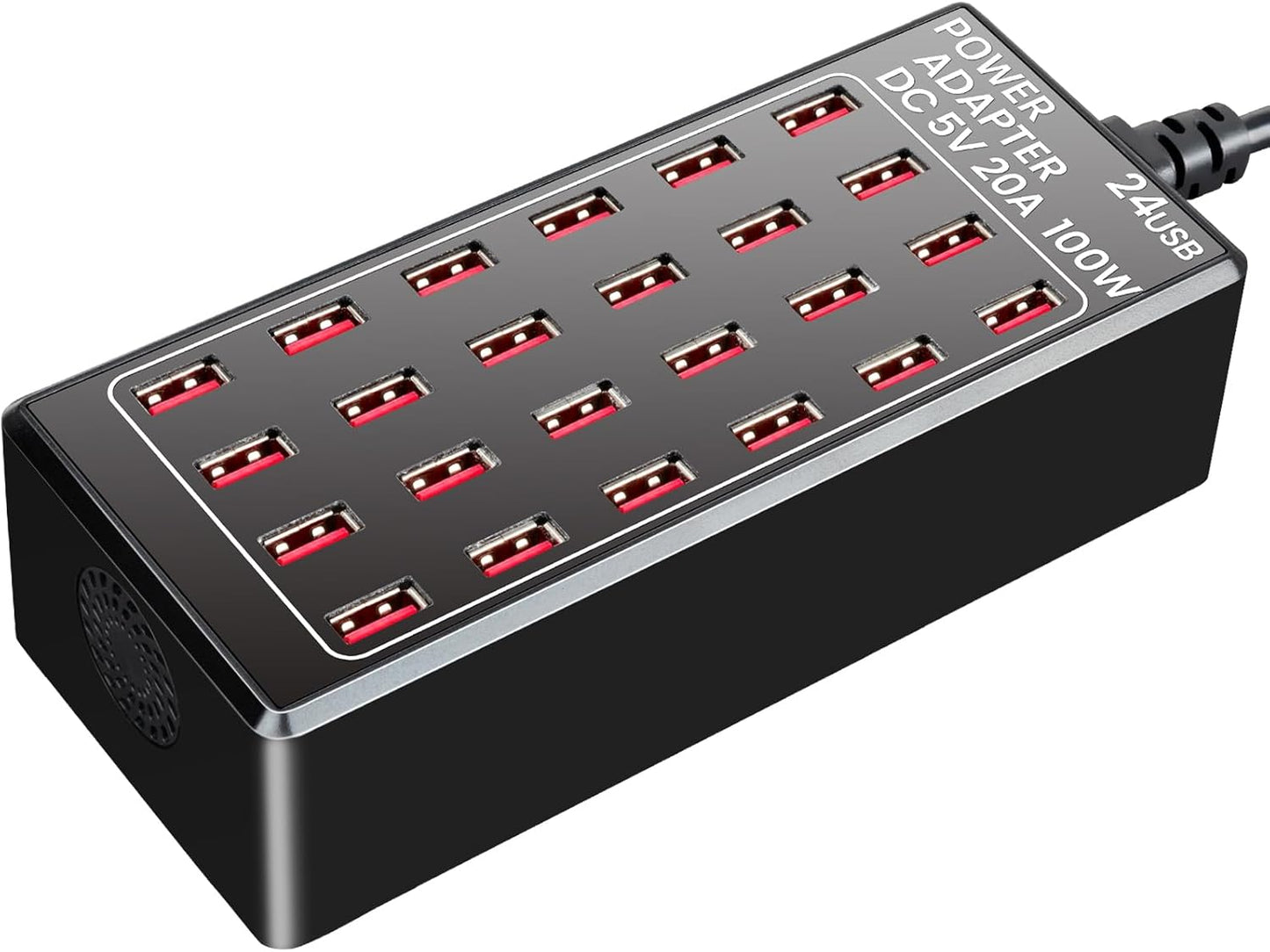24-Port 100 watt (20 A) Charging Station for Multiple Devices, Phone Charging Station with Rapid Charging, Multiple USB Charger Station for Hotels, Schools, Shops, Shopping Malls and Travel