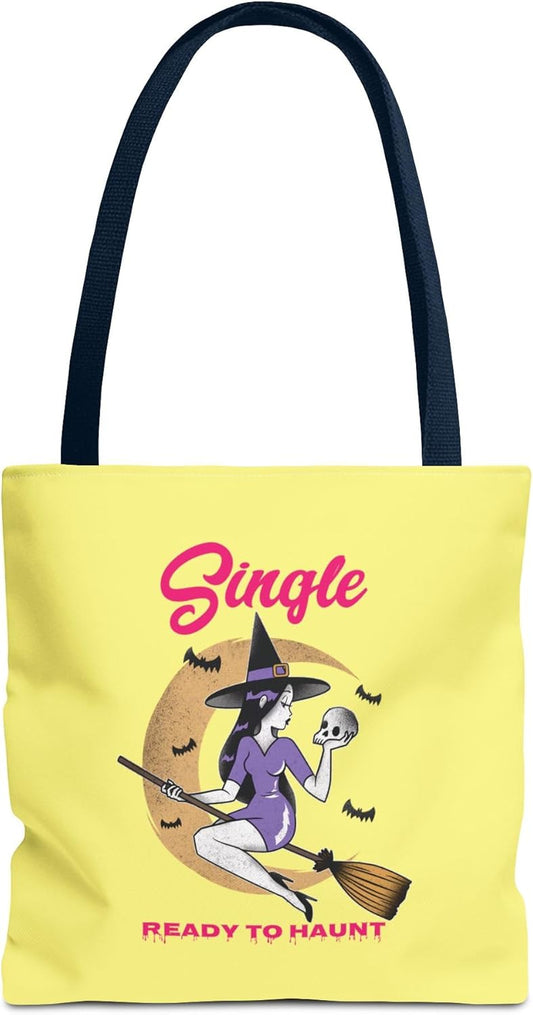 Single and Ready to Haunt Tote Bag, Halloween Tote for Singles, Witchy Accessories, Breakup Gift for Her, Fall Vibe Tote