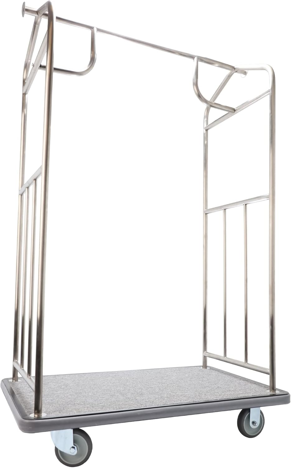 Value Valet Luggage Cart – Brushed Stainless Steel Bell Cart w/ 5" Rubber Wheels – Hotel Luggage Trolly for Travel & Outdoor Use – For Condos, Resorts, & Airports - 800 lb