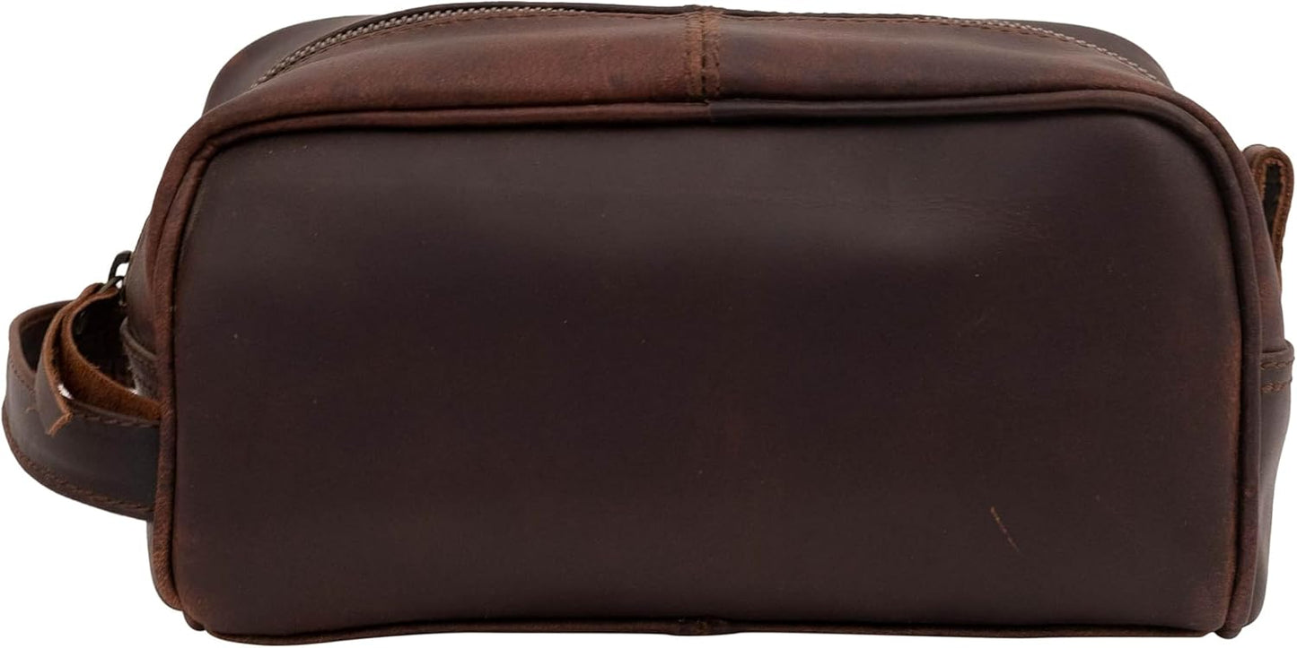 Genuine Buffalo Leather Unisex Toiletry Bag Travel Dopp Kit Grooming and Shaving Kit ~ for Men Women ~ Cosmetic Pouch ~ Bathroom Makeup Case