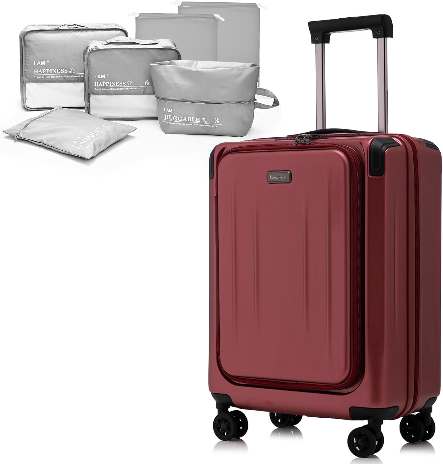 Premium Carry On Luggage, 20 Inch Top Opening Aluminum Frame Lightweight Airline Approved ABS+PC Hard Shell Suitcases with Silent Wheels, TSA Lock, Front Pocket and Wet-dry Separated Six-piece Set