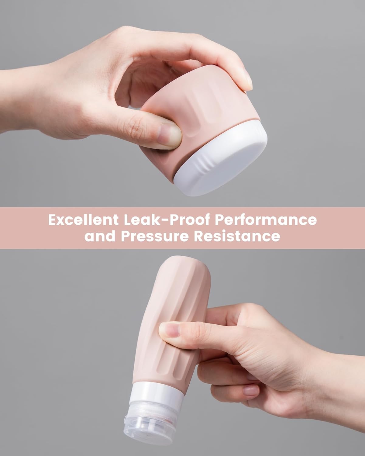 Travel Size Toiletries 8 Pack, TSA Approved 3oz Silicone Squeeze Bottles & Cream Jars with Clear