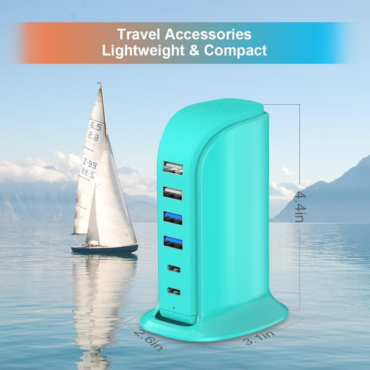 USB Charger Block Upoy, Charging Station for Multiple Devices Apple, USB Hub Power Strip Multiple Ports, Power Block Adapter for Phone, Tablet, Ear Buds, C Charger Block with 5ft Extension Cord
