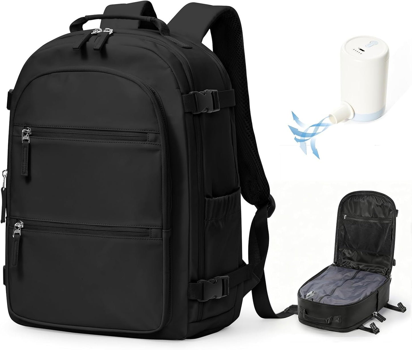 Vacuum Backpack Travel with Pump, Vacuum Seal Compression Space Saver Bags Clothing Vacpack, 18x14x8 inches travel bag Spirit Approved, Carry On Suitcase Luggage, Laptop Backpack,Black