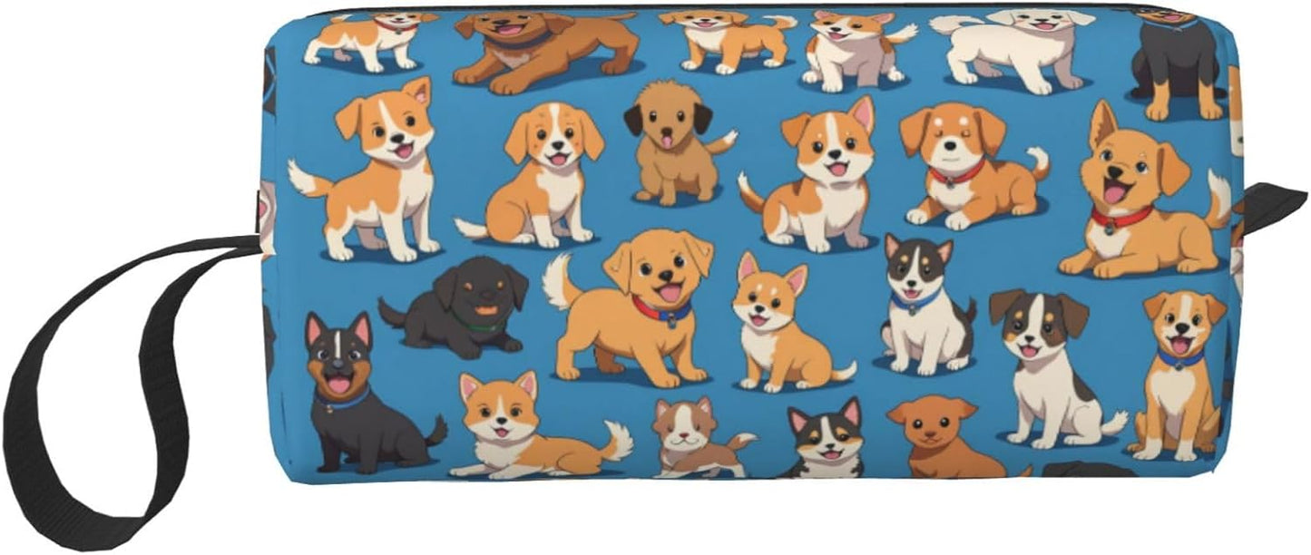 Adorable Dogs Makeup Bag Small Compact & Durable Puppy Travel Cosmetic Bag Organizer Oxford Fabric Multi-Purpose Storage Perfect for Travel, Gym, Daily Use