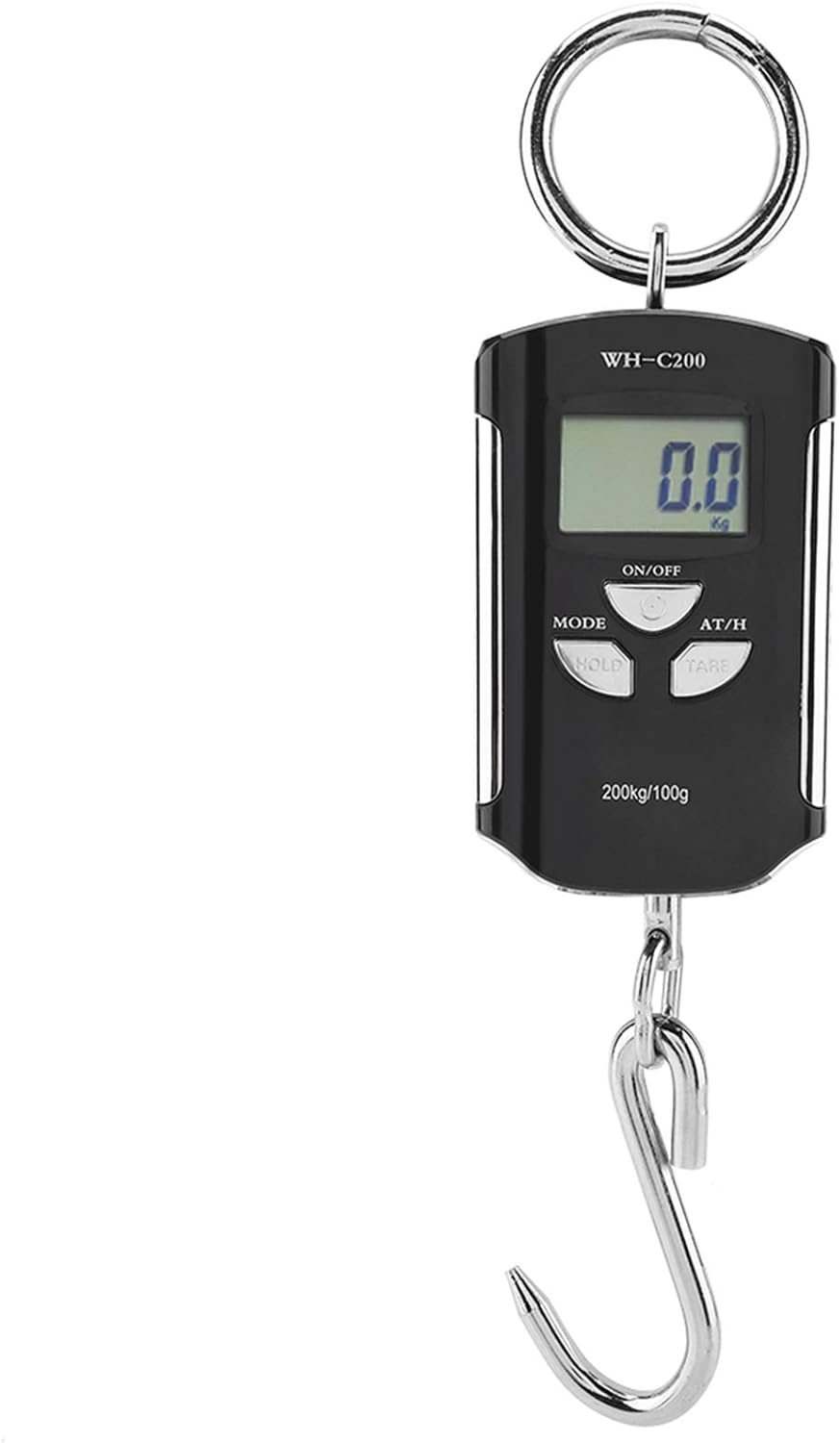 Digital Fish Scale, 200kg Digital Hanging Scale with Hook Backlit LCD Display Travel Accessories for Portable Hanging Baggage (Silver Frame)