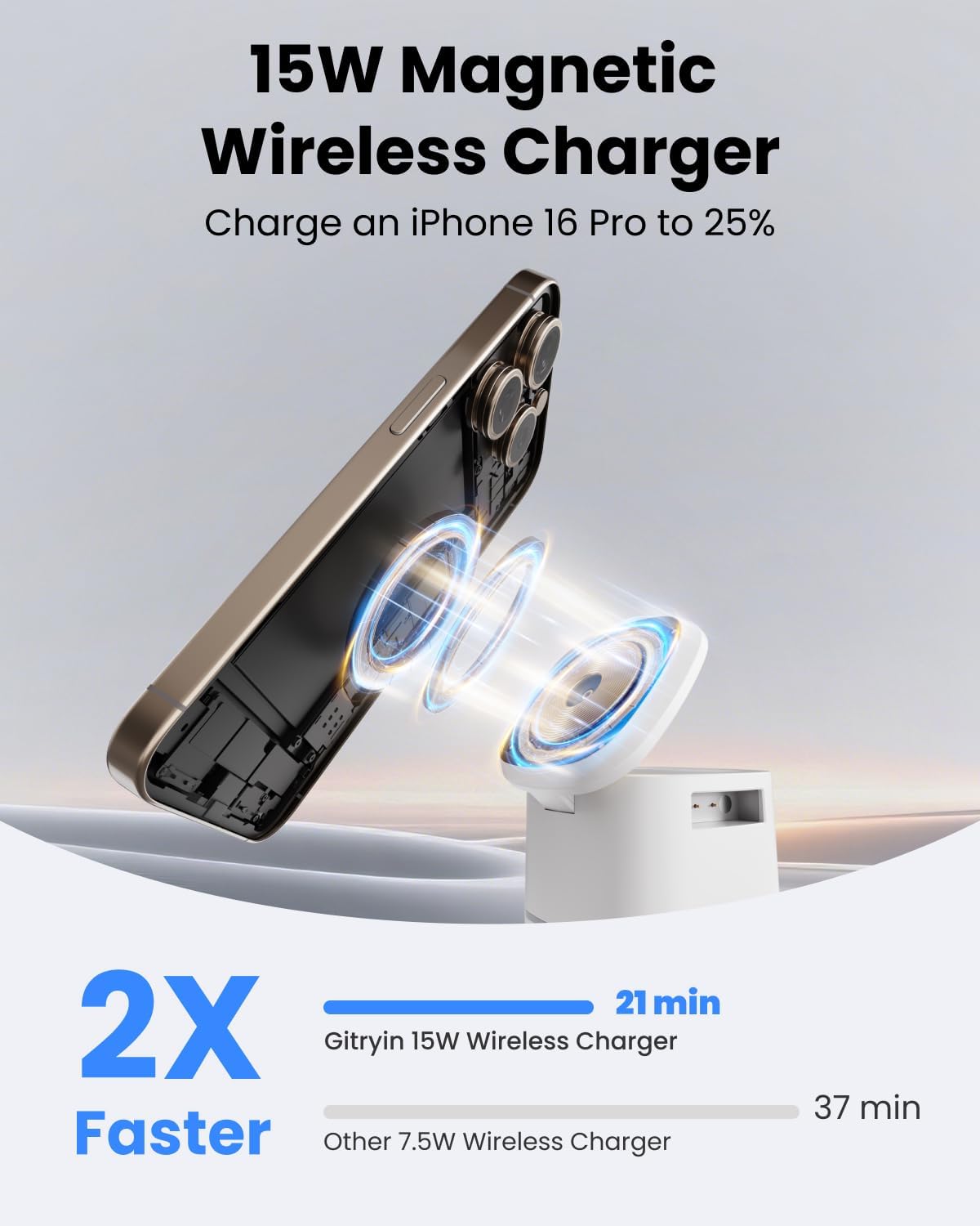 Gitryin 3 in 1 Foldable Wireless Charging Station for Apple Devices, Faster Nightstand Magnetic Charger Stand, Desk Accessory for iPhone 17/16/15/14/13/12, Apple Watch, AirPods