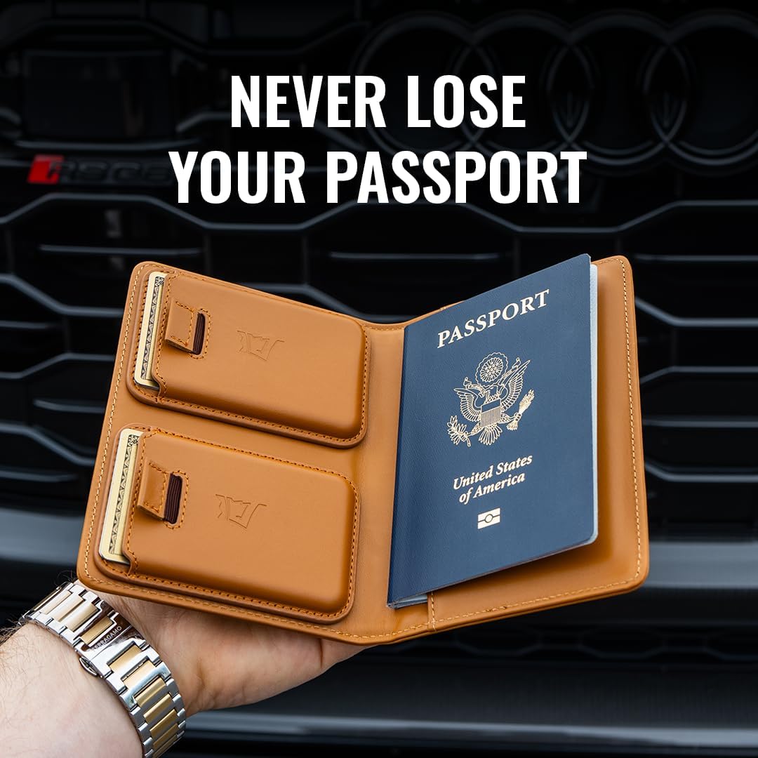 Kings Loot Passport Holder Wallet – RFID Blocking Leather Travel Wallet with Built-in Airtag Holder – Holds 1-6 Cards & Passport – Easy Pull Tab – Slim & Stylish Wallets (Truffle)