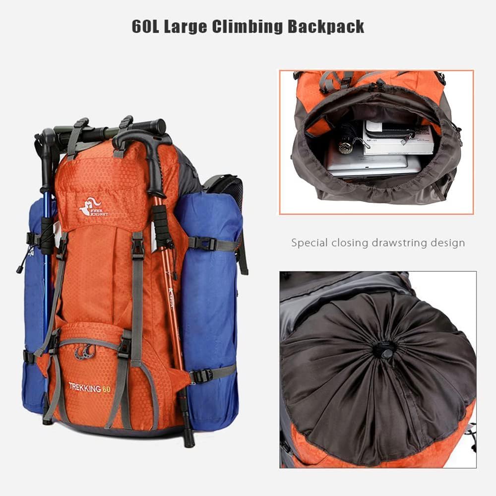 Bseash 60L Waterproof Hiking Camping Backpack with Rain Cover, Large Outdoor Sport Travel Daypack