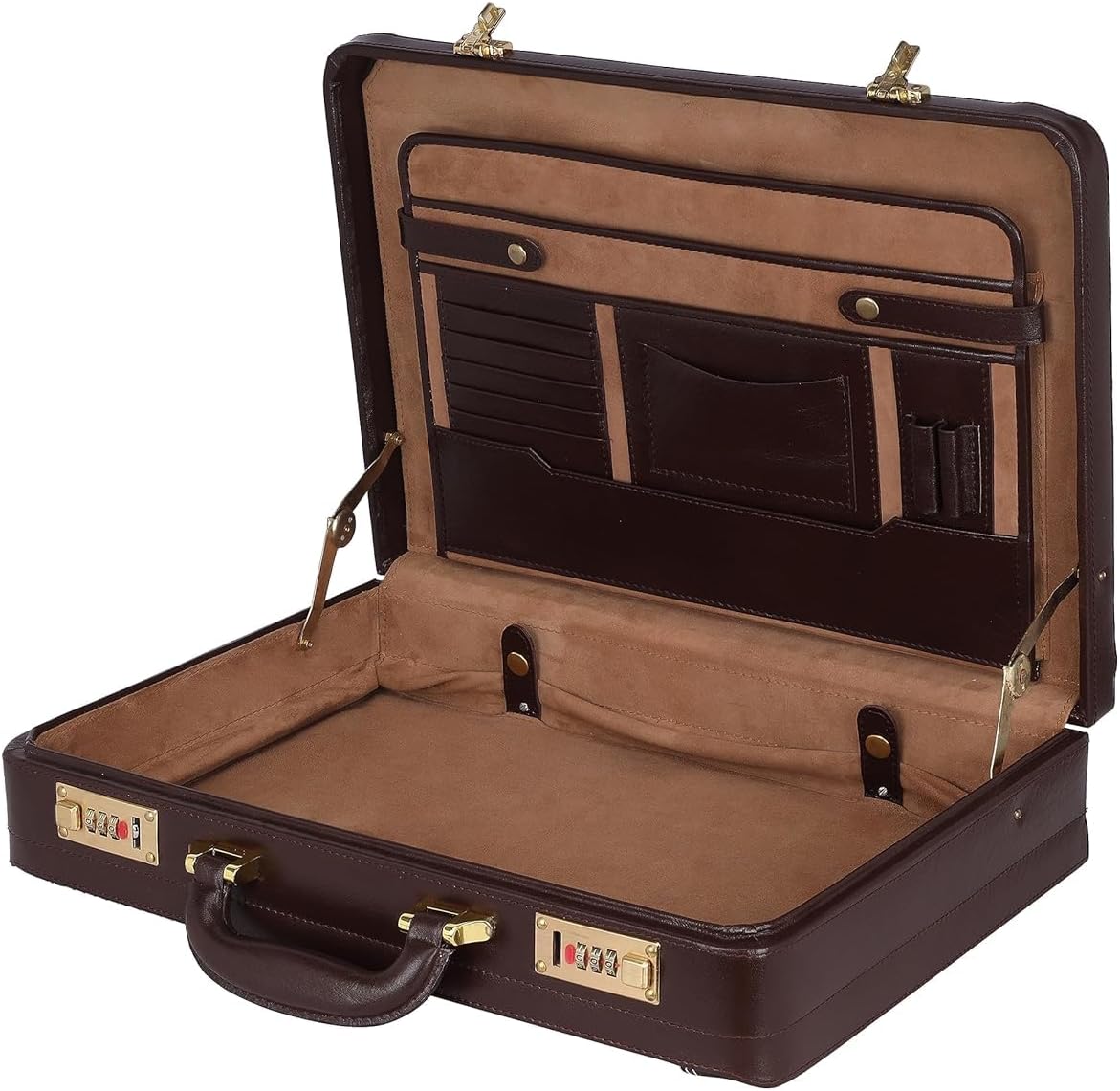 Full Grain Leather Briefcase Attache Case For Unisex Size L18 x W5 x H12 Inches Expandable Briefcase Bag