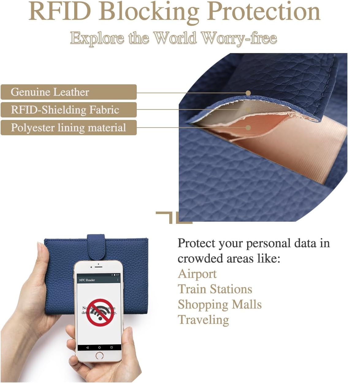 RFID Slim Leather Passport Holder for Travel Women & Men – Travel Wallet with Passport Slot & Card Slots, Zippered Coins Pocket and Cash Holder Christmas Gift Box (Sapphire Blue)