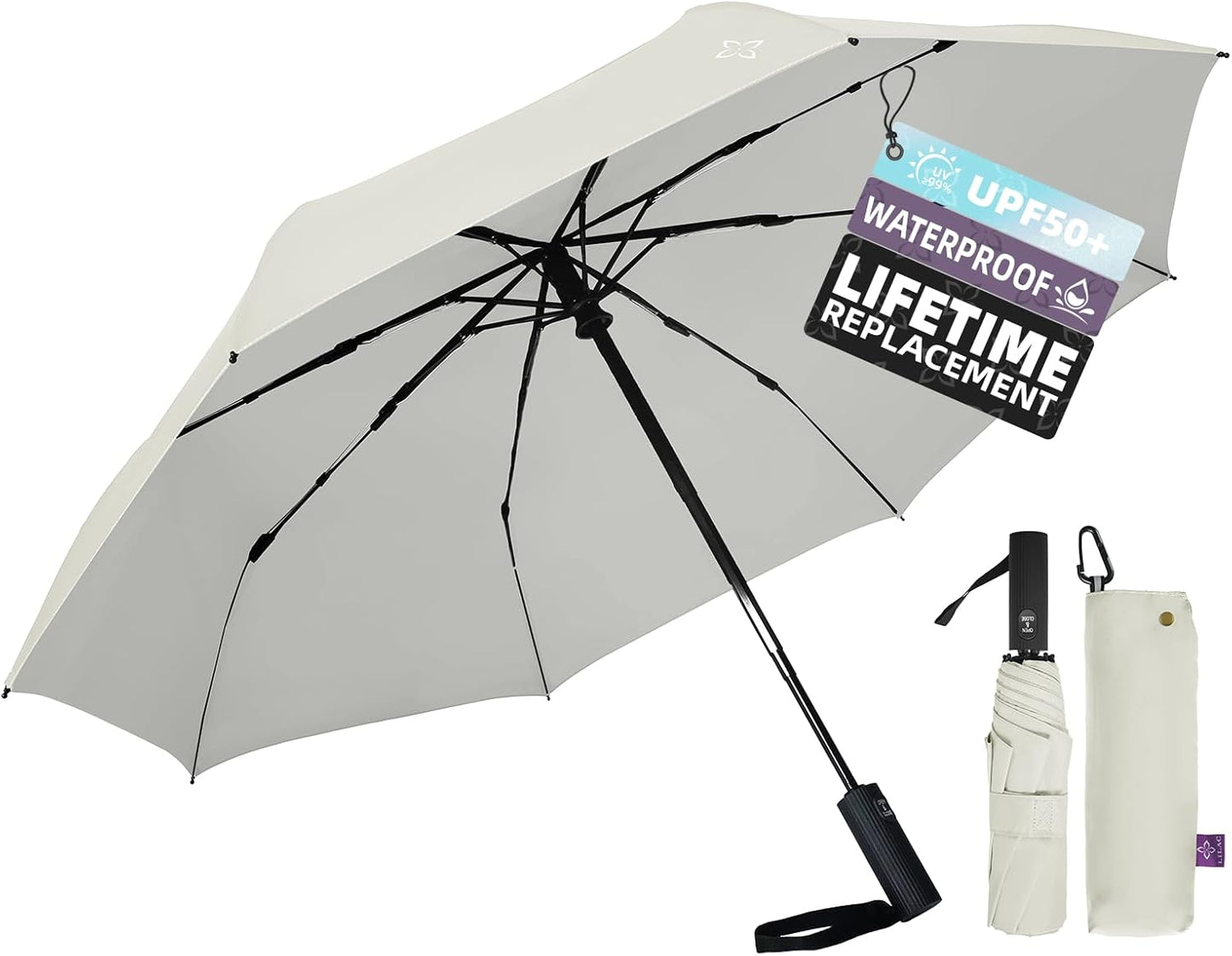 UV Travel Umbrella for Sun Protection & Rain, Compact Windproof Folding, Refined craftsmanship, Auto Open/Close, 43" Canopy with color coating, UPF 100+ UV Blocking, TSA Approved