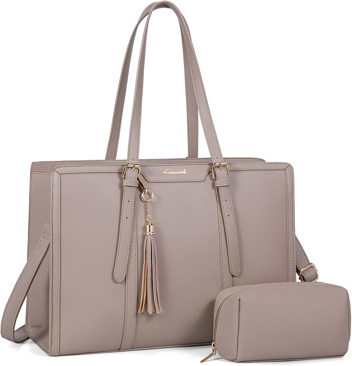 LOVEVOOK Laptop Tote for Women - 15.6 inch Lightweight PU Laptop Bag, Large Capacity Computer Bag with Clutch Purse for Business, Work, Travel, School, Casual (Cinnamon, 15.6 Inch)