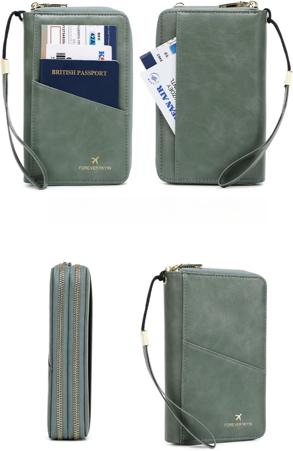 US-B Passport Wallet, RFID Blocking Passport Holder Large Capacity, Lightweight PU Document Organizer for Women (Green)