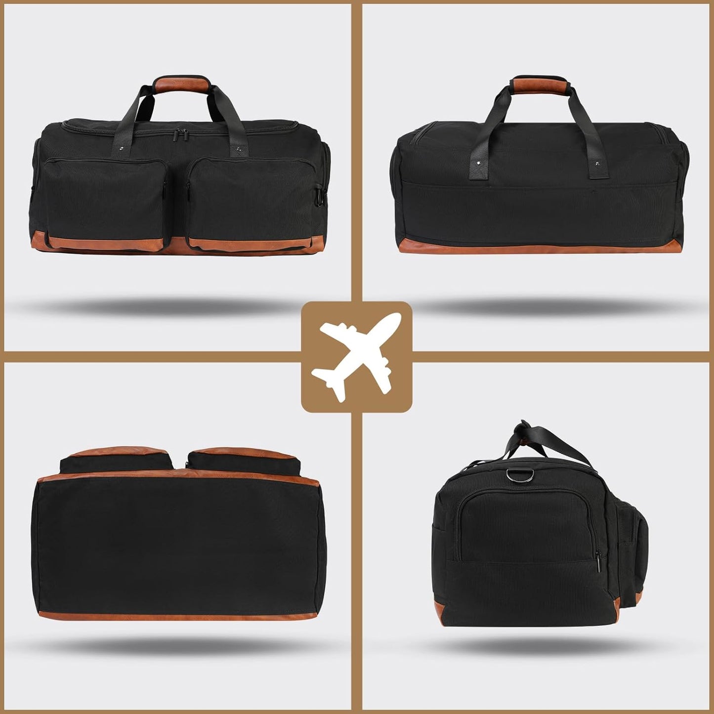 Duffle Bag for Travel, 55L Travel Duffel Bags, Weekender Overnight Carry on Travel Bag for Men & Women on Traveling, Camping, Sporting, Business (Black, 55L)