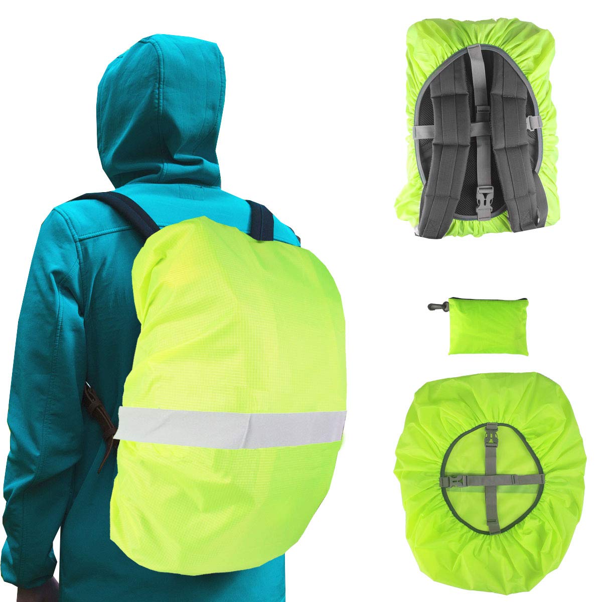 Frelaxy Hi-Visibility Backpack Rain Cover with Reflective Strip 100% Waterproof Ultralight Backpack