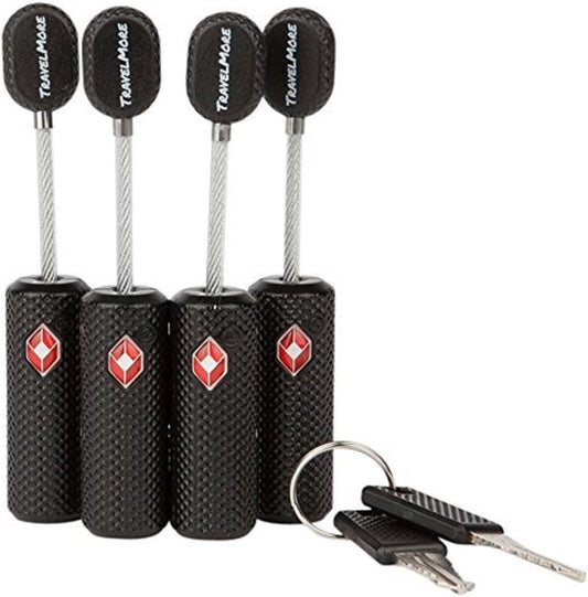 4 Pack TSA Approved Luggage Locks with Keys for Travel – Flexible Ultra Secure Mini Key Padlock & Metal Zinc Alloy Material – Black