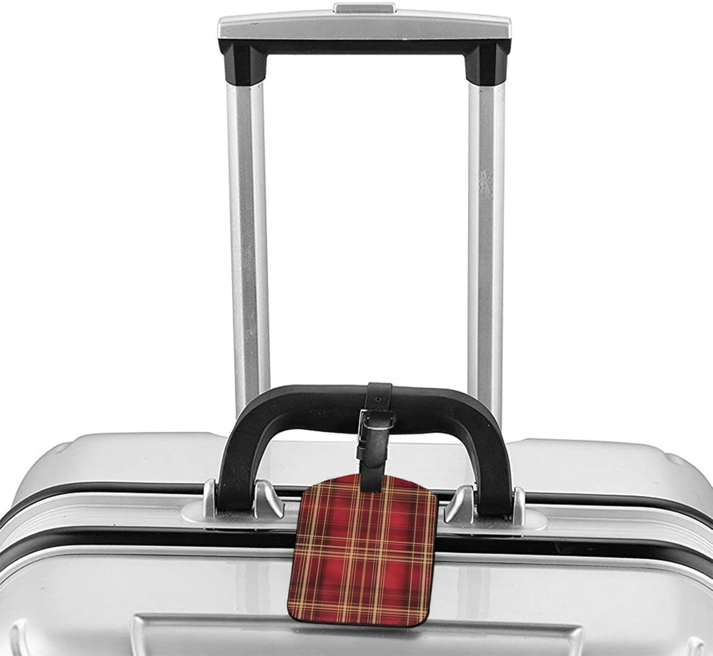 Red Yellow Buffalo Plaid Luggage Tag Leather Suitcase Tags Cute Luggage Identifiers for Suitcases Privacy Cover Travel Name Tag for Kids Adult