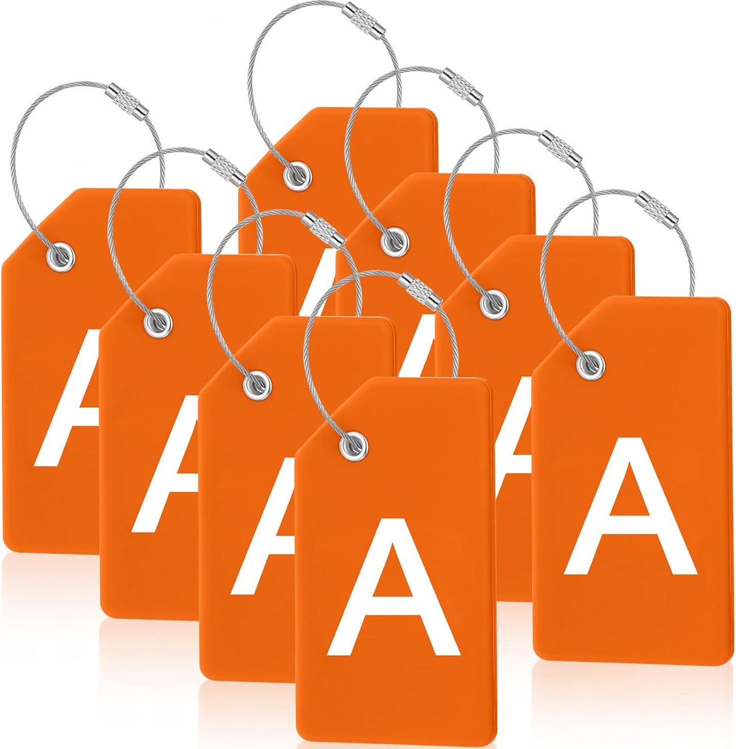 8 Pcs Initial Letter A-Z Luggage Tags Silicone Suitcase Instrument Tag with Name Card and Stainless Steel Loop(Letter A,Orange)