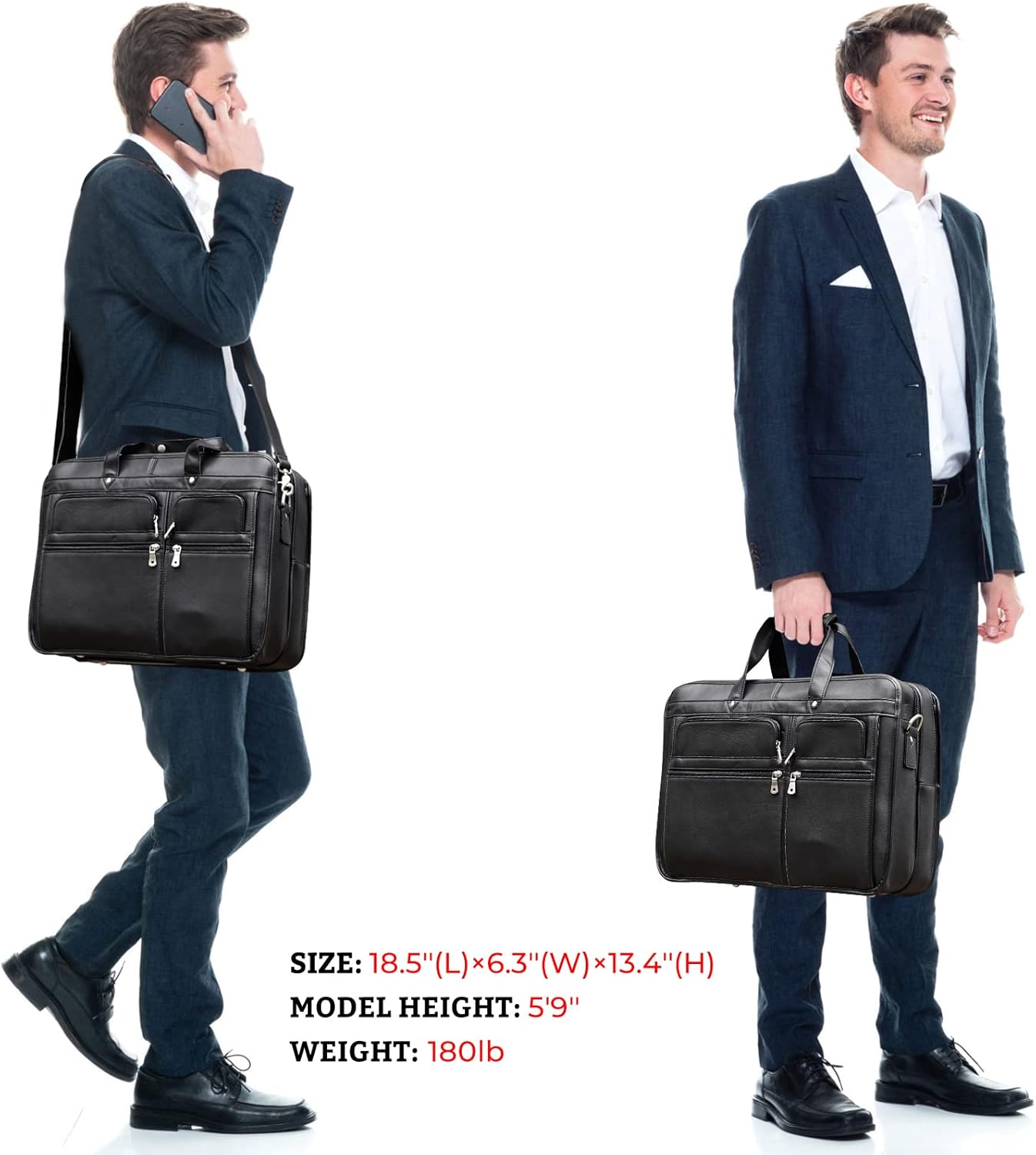 Polare 18.5” Full Grain Leather Laptop Briefcase Messenger Bag Tote For Men Large Fits 17.3” Laptop