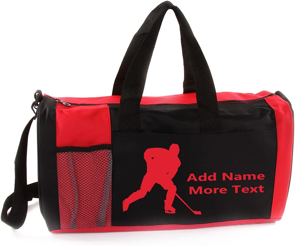 KishKesh Personalized Kids Sports Duffel Bag – Ideal for Hockey, Gym, Travel, Training & Workout – Durable, Costumizable Name & Text – Red, 18" x 10" x 8"
