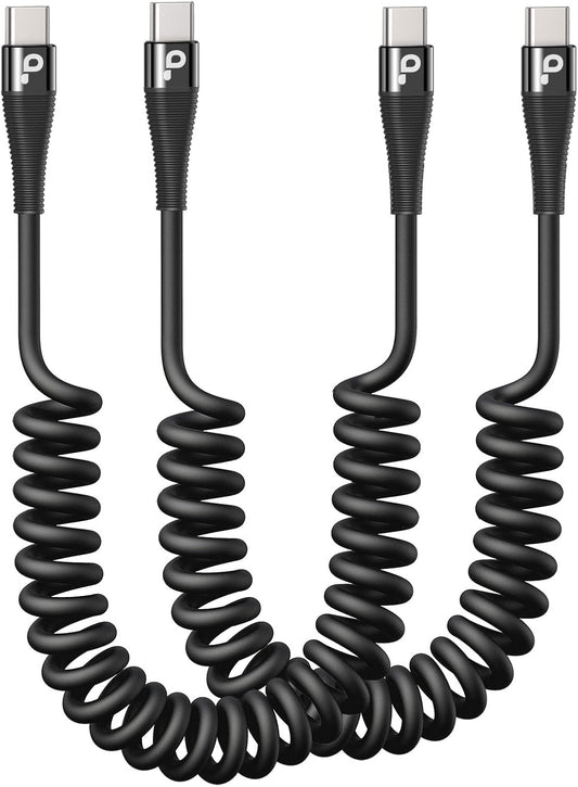 USB C to C Cable 3FT for Car, Coiled USB C Cable Fast Charging for iPhone 16, Short USB Type C Cable for iPhone 17/16/15/Pro Max/Plus/Samsung Galaxy S23, Compatible All Type C Devices-Black
