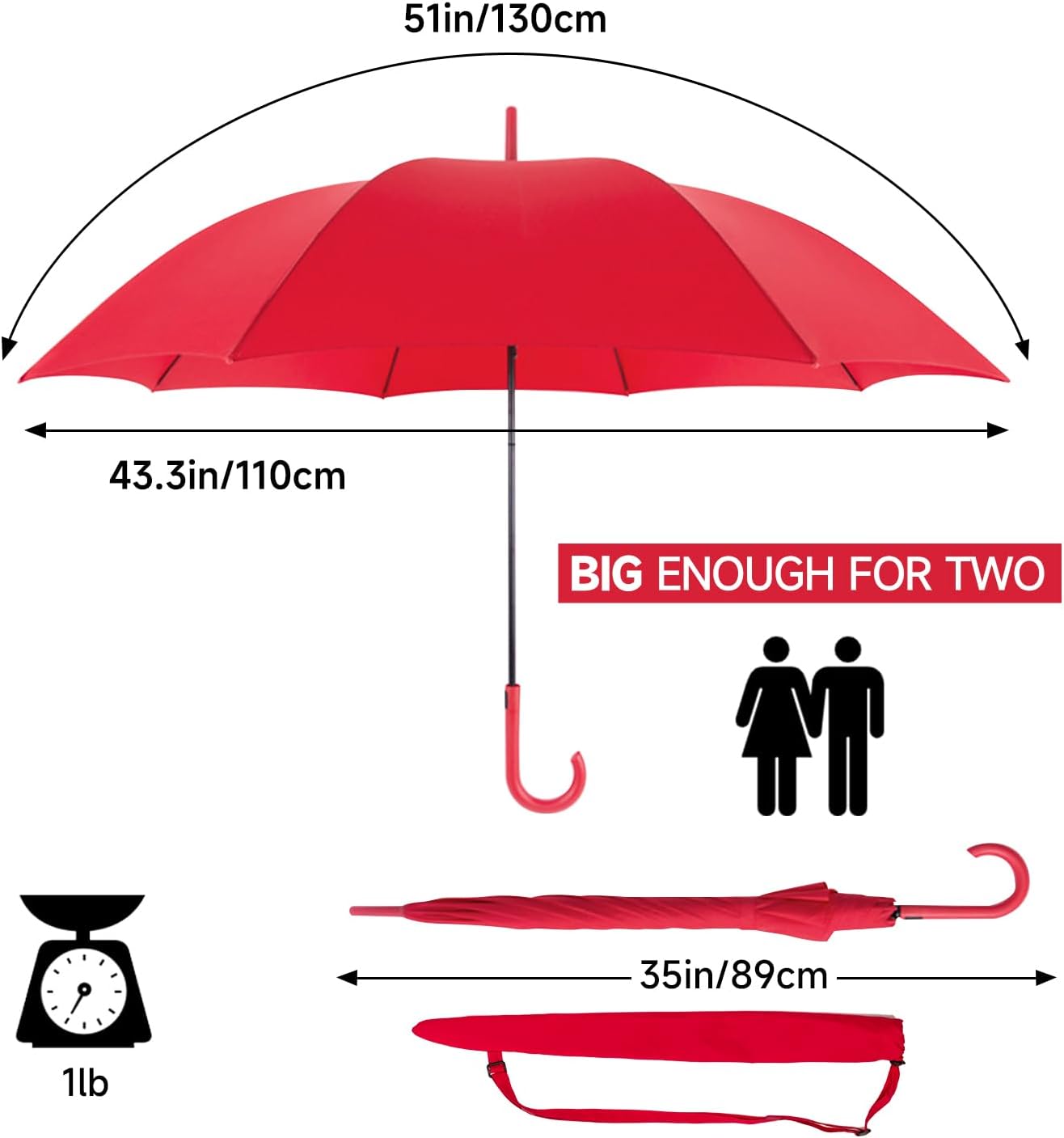 RUMBRELLA UV Stick Umbrella Auto Open UPF 50+ with J Hook Handle 51IN