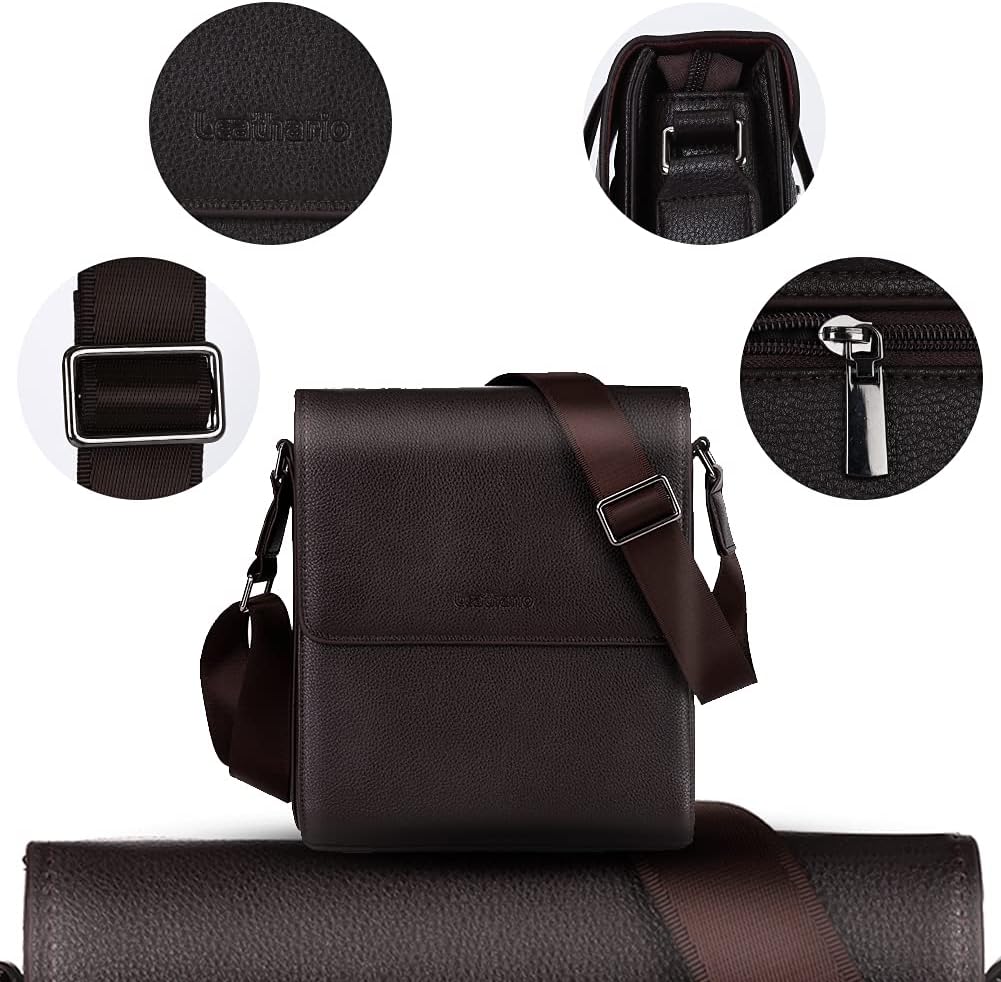 Leathario Men's Crossbody Bag,Vegan Leather Shoulder Messenger Purse Sling Satchel For Work Business Travel
