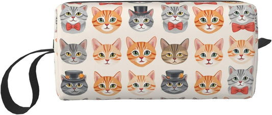 Charming Cat Collection Makeup Bag Small Compact & Durable Travel Cosmetic Bag Organizer Oxford Fabric Impact-Resistant Multi-Purpose Storage Perfect for Travel, Gym, Daily Use