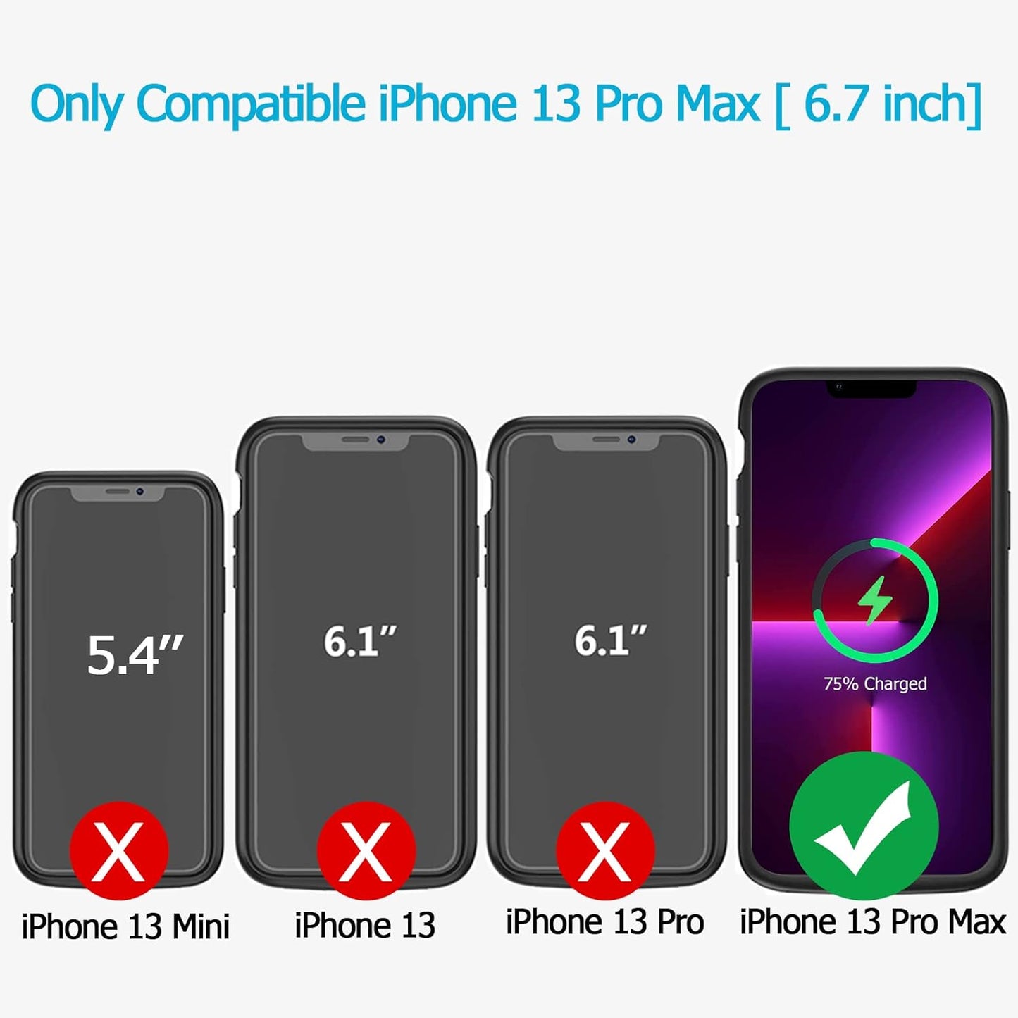 Battery Case for iPhone 13 Pro Max, Enhanced 10800mAh Portable Protective Wireless Charging Case Support Carplay Compatible with iPhone 13 Pro Max (6.7 inch) Rechargeable Battery Charger Case (Black)