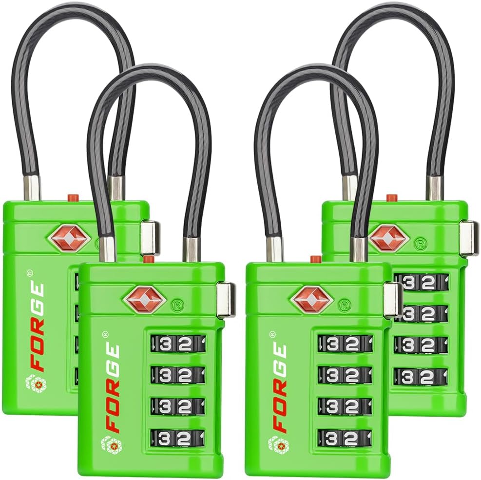 Forge TSA Approved Luggage Locks 4 Digit Combination TSA Travel Locks with TSA008, Open Alert