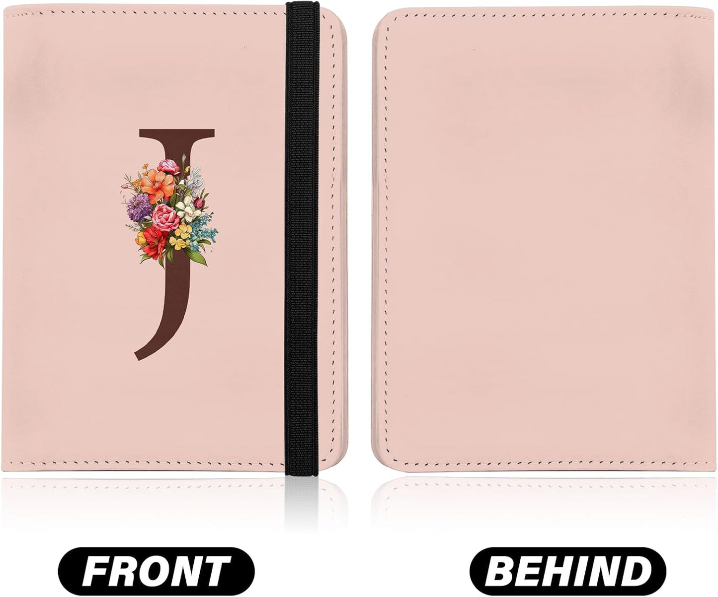 Cute Passport Holder and Holder Combo Passport Cover with Compatible Wallet Credit Card Protector RFID Blocking Women Men (Pink Initial Monogram-J)