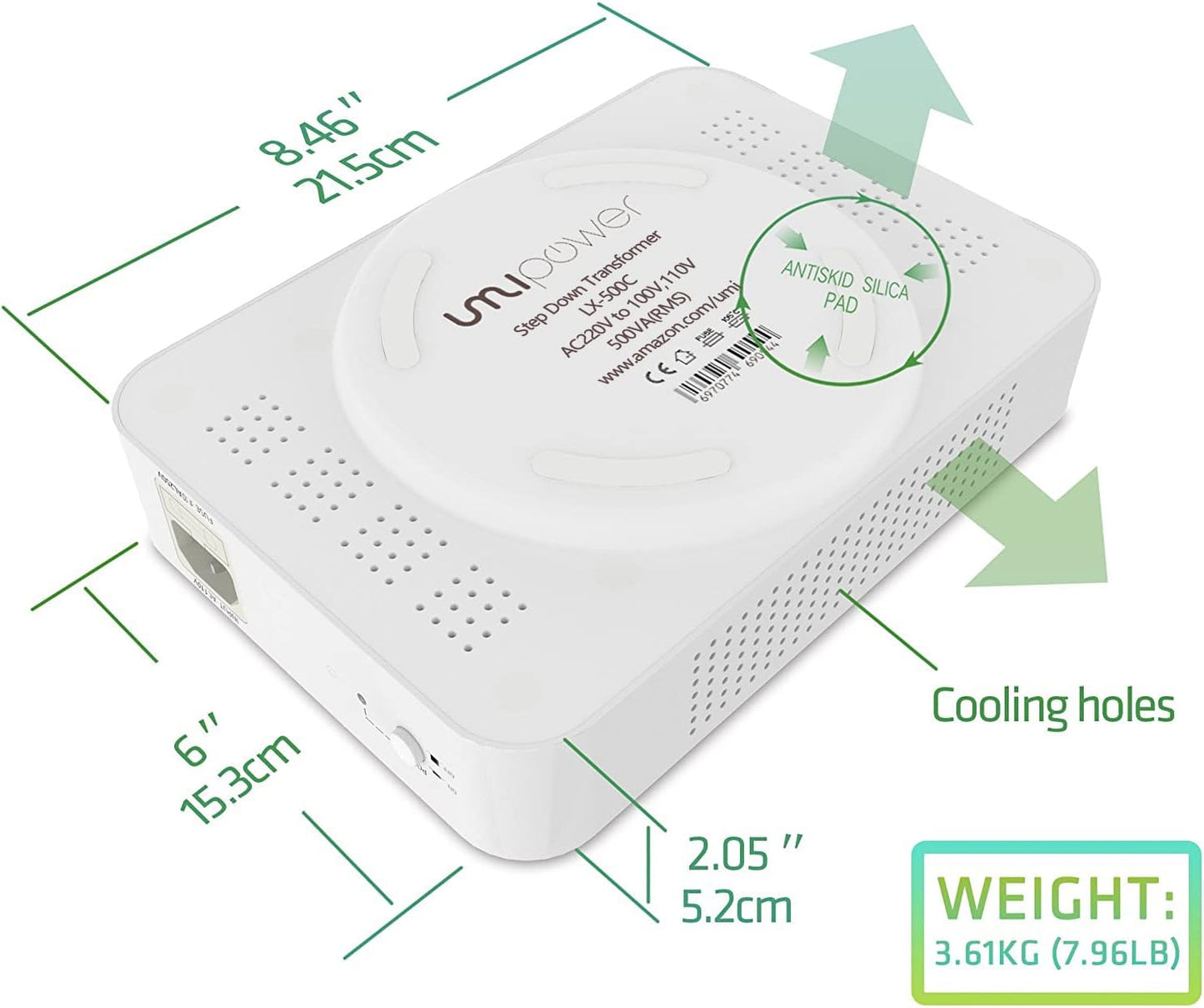 UMI Step Down Voltage Converter, 220V to 110V, 500W, Good Transformer for Overseas Travel